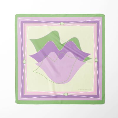 Fular de seda con estampado de boca MUSE - verde violeta