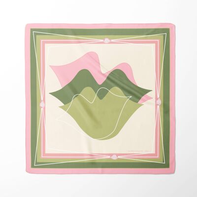 Fular de seda con estampado de bocas MUSE - Rosa verde