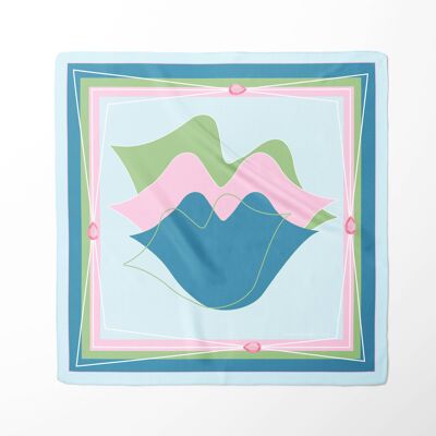 Sciarpa in seta stampa bocca MUSE - Blu verde rosa