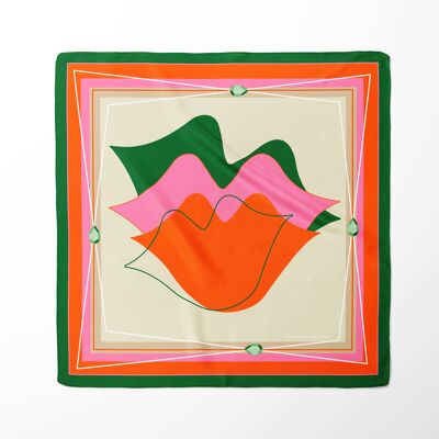 Fular de seda con estampado de bocas MUSE - Naranja verde