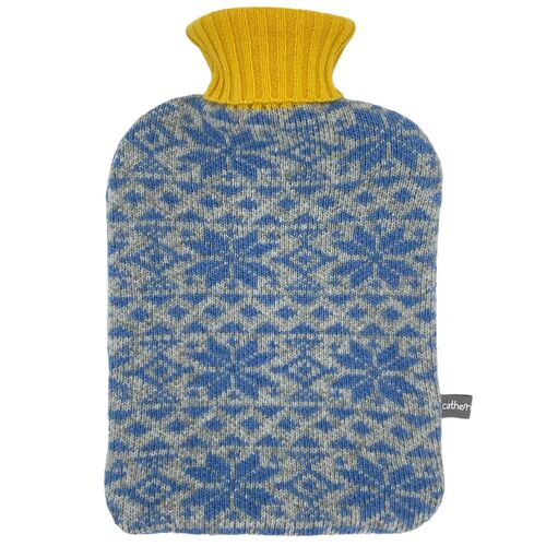 HOTTIE COVER - rollneck - lambswool - fair isle - blue / yellow