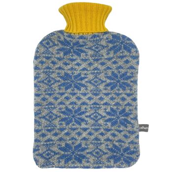 HOTTIE COVER - col roulé - laine d'agneau - fair isle - bleu / jaune