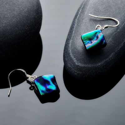 Joyería Dicroica - Pendientes - Azul Medianoche y Verde Oscuro