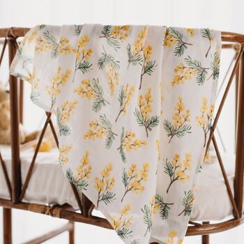 Couverture d'emmaillotage en mousseline pour bébé - Fleurs Mimosa 4