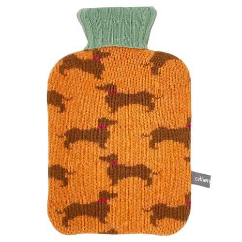 MINI HOTTIE COVER & BOTTLE - rollneck - lambswool - sausage dog - peach
