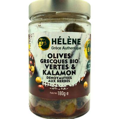 Aceitunas griegas Kalamata verdes y deshuesadas ecológicas con hierbas - 180 g