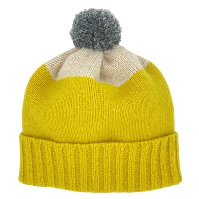 CAPPELLO DA BAMBINO - lana d'agnello - punta - giallo elettrico e farina d'avena