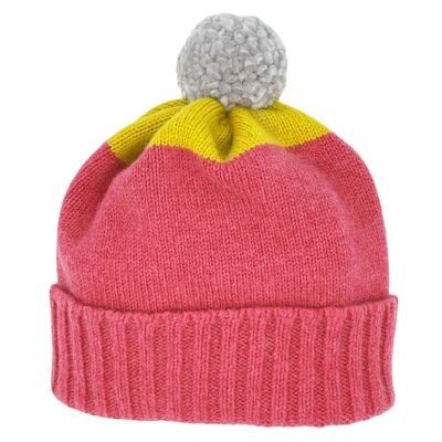 GORRO PARA NIÑOS - lana de cordero - punta - rosa brillante y amarillo eléctrico