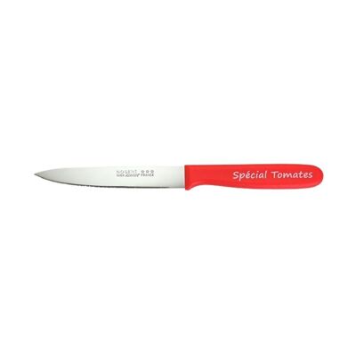 Tomatenmesser – 11 cm, 1 mm gekerbte Klinge – Rot – mit Schutz | Klassisches Polypro | NOGENT ***