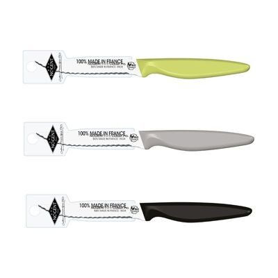 Cuchillo para tomates - Hoja con muescas de 11 cm y 1 mm - Variado: verde, gris, negro - Con estuche con clip | Clásico Pro de origen orgánico | NOGENTE ***