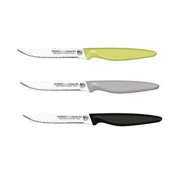 Couteau Steak - 11 cm Lame Double Crantage Pointue - Panaché: Vert, Gris, Noir - Avec Étui Brochable | Classic Pro Bio Sourcé  | NOGENT *** 2