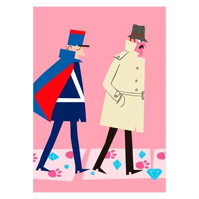 Illustration "Clouseau" de Mikel Casal. Reproduction A5 signée