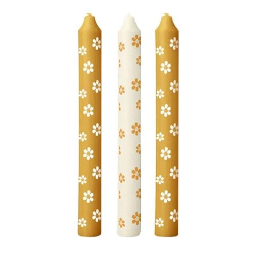 Pimped candles flowers Ø2,2 h.20 cm ocre 3 ass.