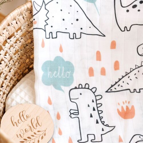 Muslin Square Baby Burp Cloth - Set of 3 - Dinosaur