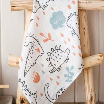 Chiffons à rots carrés en mousseline pour bébé - Lot de 3 - Dinosaure 2