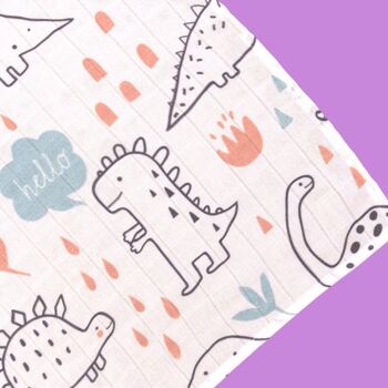 Chiffons à rots carrés en mousseline pour bébé - Lot de 3 - Dinosaure 4