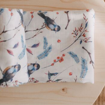 Chiffons à rots carrés en mousseline pour bébé - Lot de 3 - Robin Birds 4