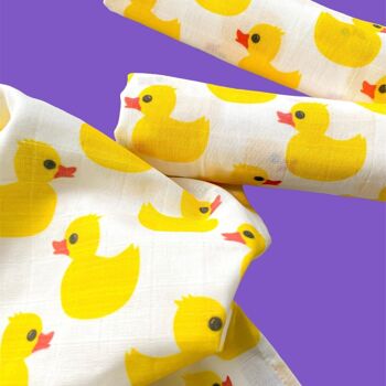 Chiffons à rots carrés en mousseline pour bébé - Lot de 3 - Canard en caoutchouc jaune 1