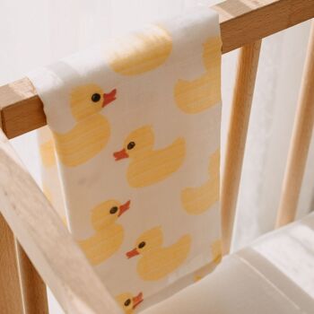 Chiffons à rots carrés en mousseline pour bébé - Lot de 3 - Canard en caoutchouc jaune 3