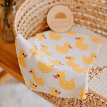 Chiffons à rots carrés en mousseline pour bébé - Lot de 3 - Canard en caoutchouc jaune 4