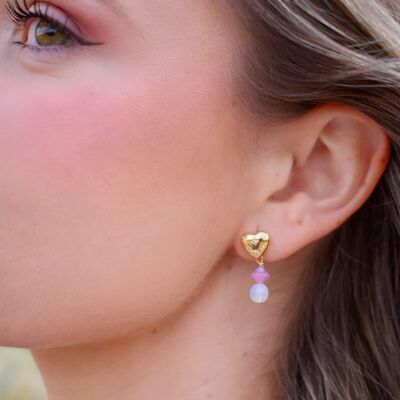 Gold plated heart earrings with pendant, Statement earrings