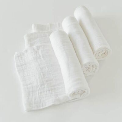 Chiffons carrés en mousseline pour bébé - Lot de 3 - Blanc pur