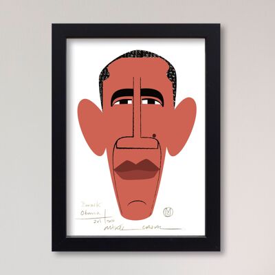 Illustrazione "Barack Obama" di Mikel Casal. Riproduzione A5 firmata