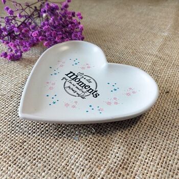 Coupelle vide poche en forme de Coeur couleur Chocolat "Moments Inoubliables" - Heart shaped decorative tray 3