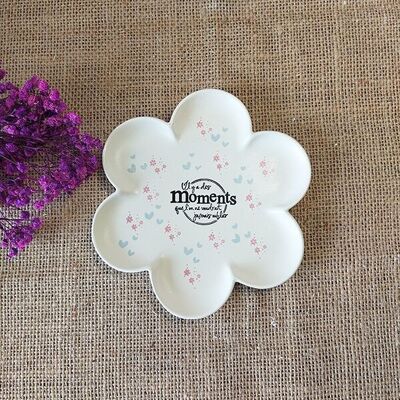 Taza de bolsillo vacía con forma de flor blanca "Momentos inolvidables" - bandeja decorativa con forma de flor