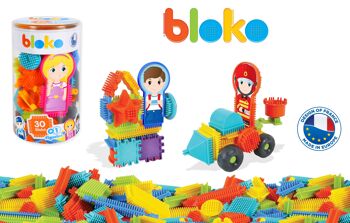 Tube de 31 Bloko + 1 Figurine en assortiment (Fille, Garçon, Pompier, Policier, Fermier et Vache) - Dès 12 Mois - 503573 1