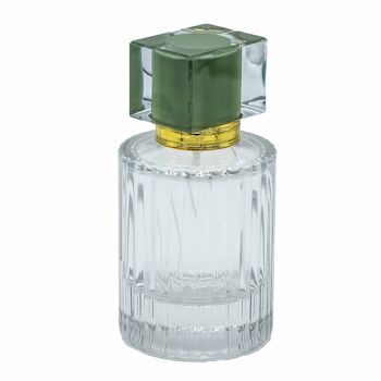 Flacon rond nervuré de 50 ml, vaporisateur et bouchon 8