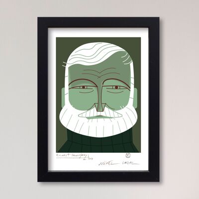 Illustration "Ernest Hemingway" par Mikel Casal. Reproduction A5 signée