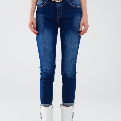 Jean super skinny délavé foncé en denim élastique