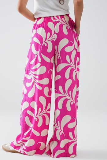 Pantalon droit à taille élastiquée à imprimé floral fuchsia 2