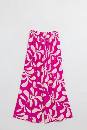 Pantalon droit à taille élastiquée à imprimé floral fuchsia 5