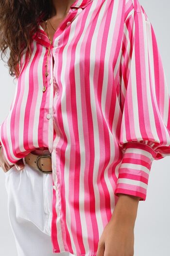 Chemise en satin à rayures verticales rose avec fermeture boutonnée 5