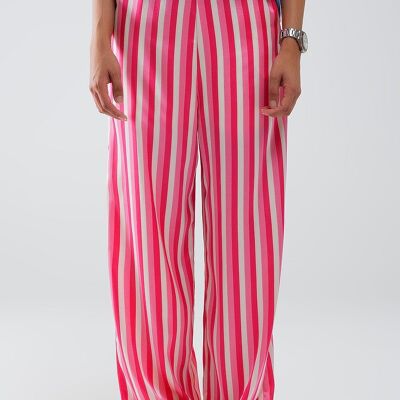 Satinhose mit geradem Bein und vertikalen Streifen in Pink