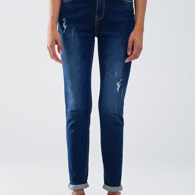 Jeans super skinny con lavaggio scuro invecchiato in denim elasticizzato