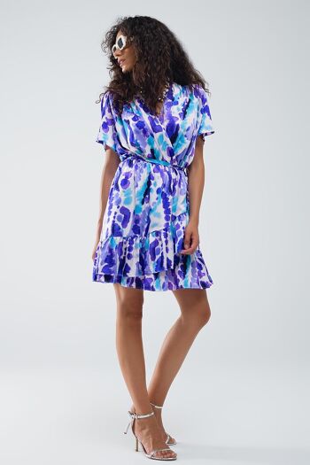 Robe courte portefeuille en tie-dye bleu et violet 1