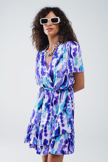 Robe courte portefeuille en tie-dye bleu et violet 2