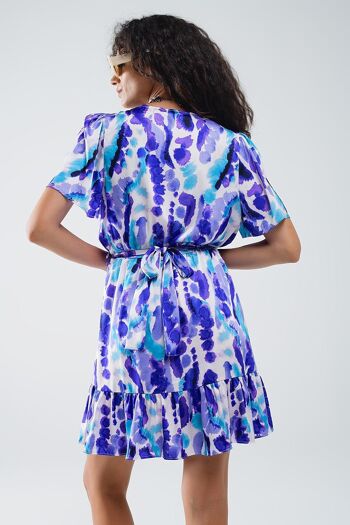 Robe courte portefeuille en tie-dye bleu et violet 3