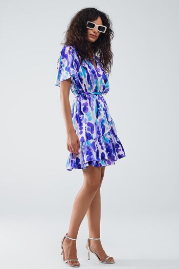 Robe courte portefeuille en tie-dye bleu et violet 4