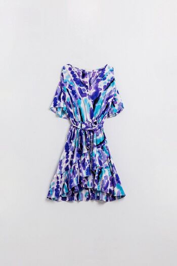 Robe courte portefeuille en tie-dye bleu et violet 6