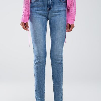 Jeans super skinny a vita alta in blu vintage stonewash