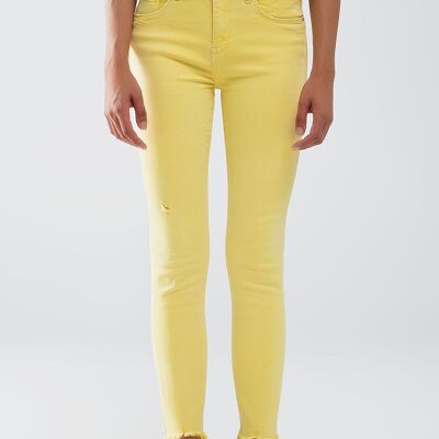 Gelbe Super Skinny Stretch Jeans mit gezacktem Saum