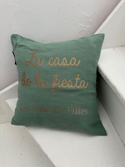 Coussin (housse + garnissage) en Lin et print paillettes "la case de la fiesta"