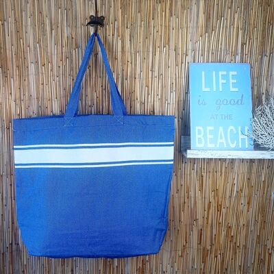Beach bag 100% cotton with plastic interior - Azul Real