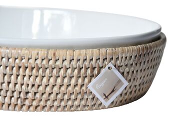 Plat oval porcelaine et rotin white Kauk 2