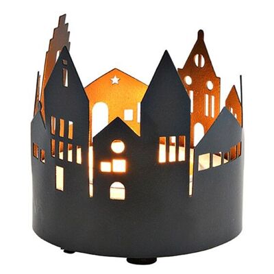 Teelichthalter Haus aus Metall, Holz schwarz (B/H/T) 7x7x7cm
