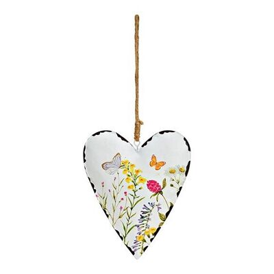 Corazón colgante con decoración floral de metal blanco (An/Al/Pr) 13x16x2cm